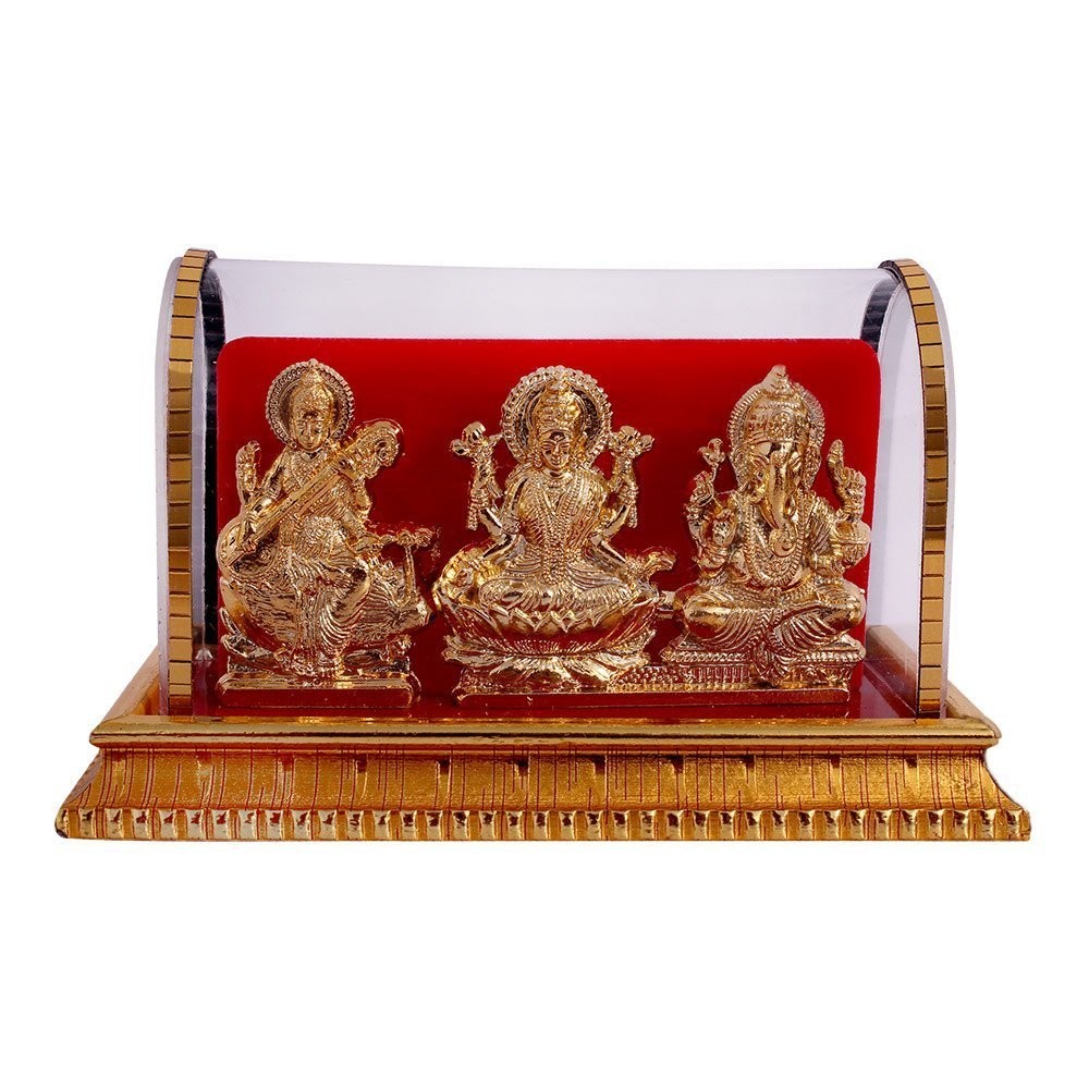 Awesome Craft Acrylic Gold Plated Idols | Laxmi Ganesh Murti & Ma Saraswati | Home Decor, Pooja Room, Study Table, Living Room & Office Decoration | Gift Item | 12 cm Length, 6 cm Width, 8 cm Height