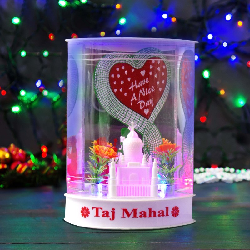 AWESOME CRAFT Taj Mahal LED Night Lamp Showpiece | Romantic Love Heart Design with Color Changing Light | Acrylic Decorative Table Lamp for Home, Bedroom & Gifting (16 cm)